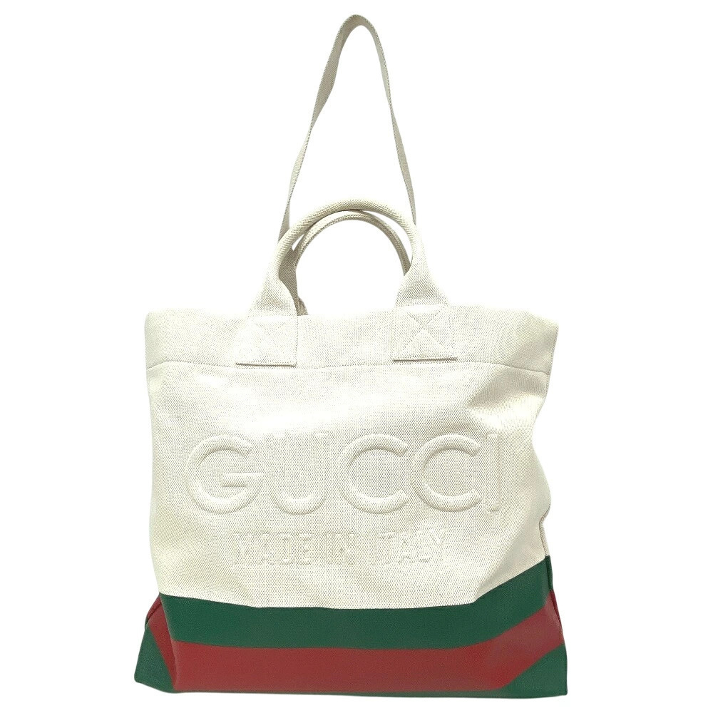 Gucci embossed tote logo bag beige